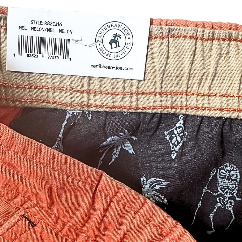 Caribbean Joe Mens Lazy Joe Zip Draw Cord Chino Shorts Size 38 Melon - Picture 9 of 11